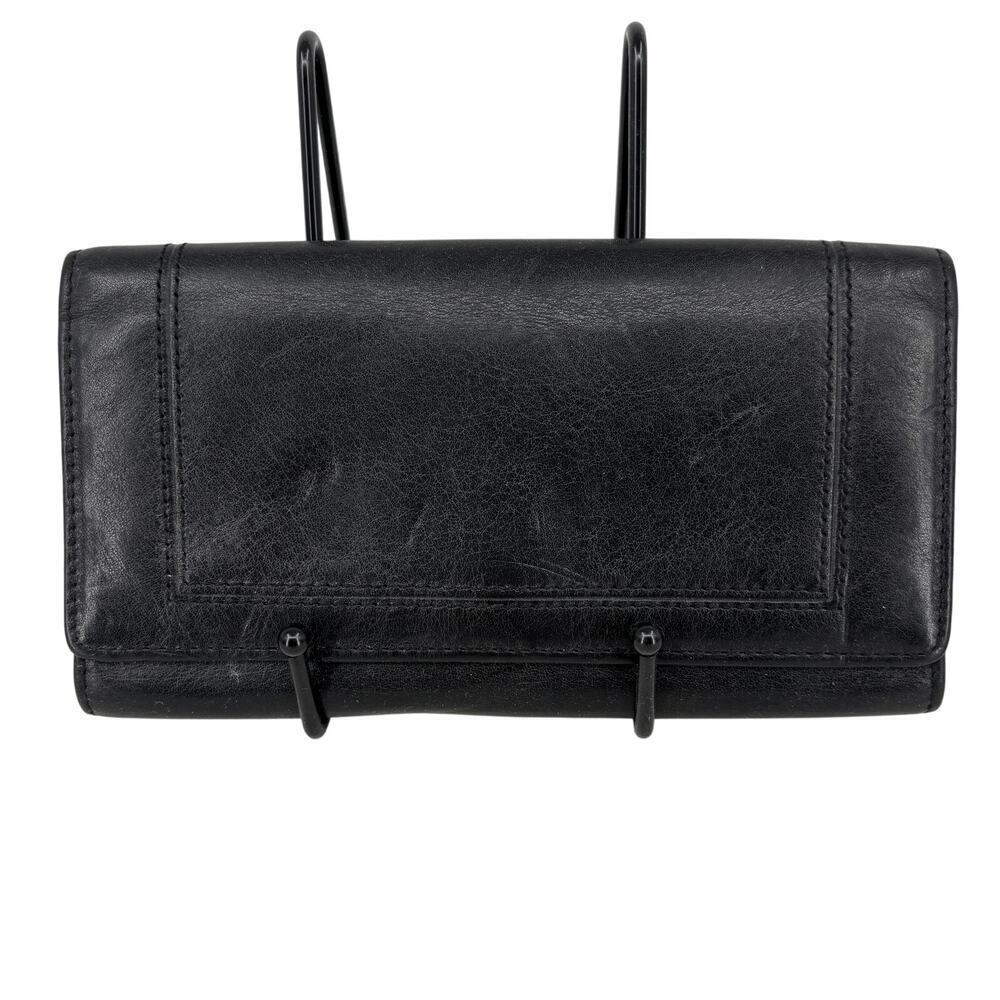 Wilsons Leather Bifold Checkbook Wallet Black Snap Close Credit Card ID